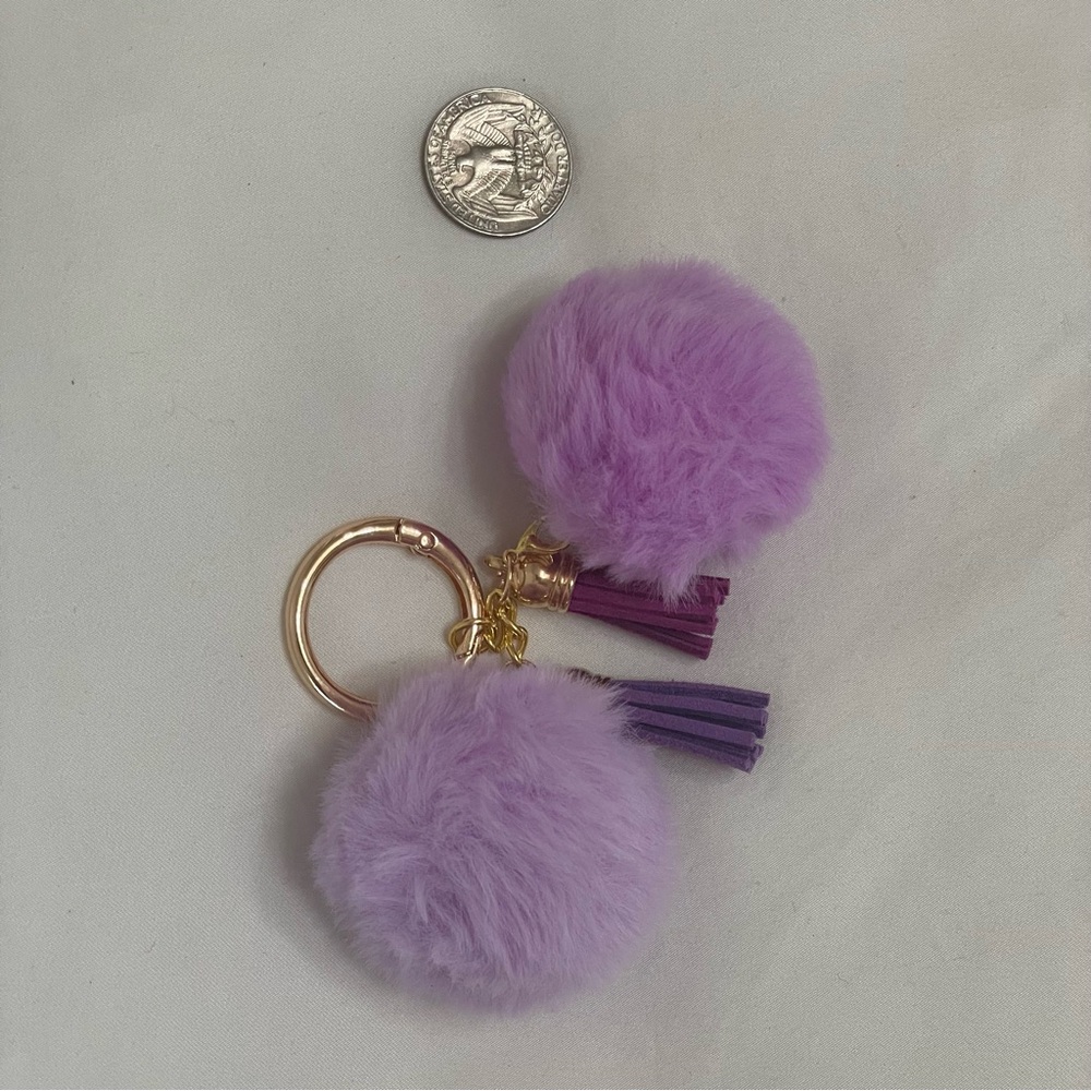 Purple & Lavender Pom Pom Keychain with Tassels - Picture 3 of 3